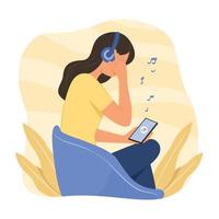 vrouw luisteren muziek- van smartphone concept illustratie vector