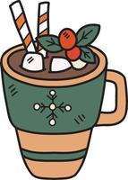 hand- getrokken Kerstmis cacao met marshmallows koffie mok illustratie vector