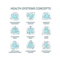 Gezondheid systemen turkoois concept pictogrammen set. gezondheidszorg transformeren idee dun lijn kleur illustraties. integratief geneesmiddel. geïsoleerd symbolen. bewerkbare hartinfarct. vector