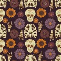 vector Boheems halloween naadloos patroon ontwerp. herfst bloemen en schedels afdrukken ontwerp. dag van de dood herhaling achtergrond.