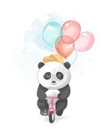 schattige panda fietsten met ballonnen vector