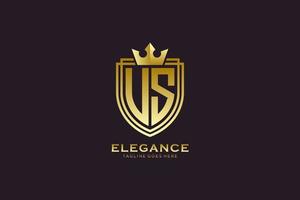 eerste ons elegant luxe monogram logo of insigne sjabloon met scrollt en Koninklijk kroon - perfect voor luxueus branding projecten vector