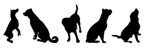 silhouetten van honden in verschillend poseert, reeks silhouetten van dieren vector