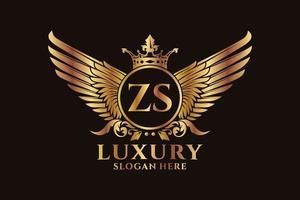 luxe Koninklijk vleugel brief zs kam goud kleur logo vector, zege logo, kam logo, vleugel logo, vector logo sjabloon.