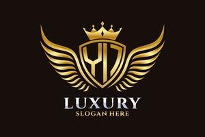 luxe Koninklijk vleugel brief yi kam goud kleur logo vector, zege logo, kam logo, vleugel logo, vector logo sjabloon.