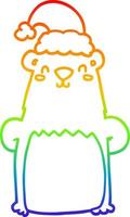regenbooggradiënt lijntekening cartoon beer met kerstmuts vector