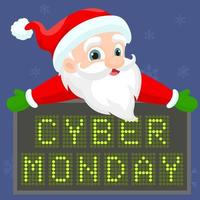 de kerstman claus met elektronisch aanplakbord voor cyber maandag uitverkoop vector