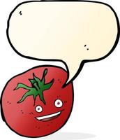 tekenfilm gelukkig tomaat met toespraak bubbel vector