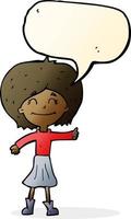 tekenfilm gelukkig meisje geven duimen omhoog symbool met toespraak bubbel vector