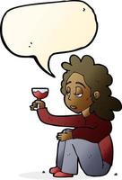 tekenfilm ongelukkig vrouw met glas van wijn met toespraak bubbel vector