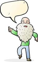 tekenfilm benadrukt oud Mens met toespraak bubbel vector