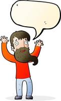tekenfilm opgewonden Mens met baard met toespraak bubbel vector