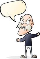 tekenfilm boos oud Mens met toespraak bubbel vector