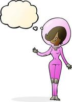 tekenfilm ruimte vrouw met gedachte bubbel vector