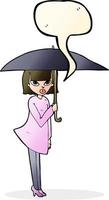 tekenfilm vrouw met paraplu met toespraak bubbel vector