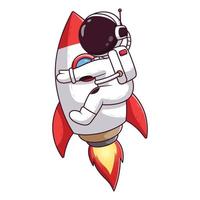 schattig astronaut vliegend met een raket. astronaut icoon concept. vlak tekenfilm stijl. geschikt voor web landen bladzijde, banier, folder, sticker, kaart vector