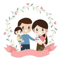 gelukkig familie tekenfilm vlak stijl in hart krans eps10 vector illustratie