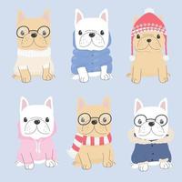 schattig Frans bulldog puppy in winter trui kostuum mode verzameling eps10 vectoren illustratie