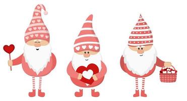 Valentijnsdag dag achtergrond met schattig kabouters. tekenfilm stijl. vector illustratie.