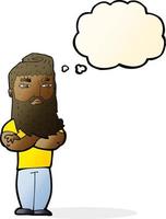 tekenfilm echt Mens met baard met gedachte bubbel vector