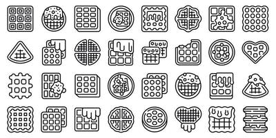 belgisch wafels pictogrammen reeks schets vector. koffie kop vector