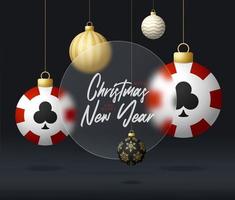 casino poker Kerstmis uitverkoop banier of groet kaart. gelukkig nieuw jaar en vrolijk Kerstmis banier met glasmorfisme, glas-morfisme of glas morfisme vervagen effect. realistisch vector illustratie