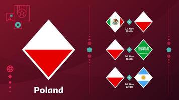 Polen nationaal team schema wedstrijden in de laatste stadium Bij de 2022 Amerikaans voetbal wereld kampioenschap. vector illustratie van wereld Amerikaans voetbal 2022 wedstrijden.