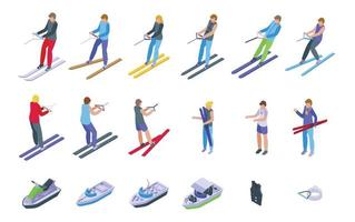 water skiën pictogrammen reeks isometrische vector. sport avontuur vector