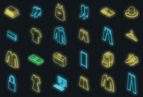 kleding op te slaan pictogrammen reeks vector neon