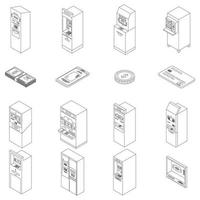 Geldautomaat machine pictogrammen reeks vector schets