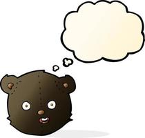 tekenfilm zwart teddy beer hoofd met gedachte bubbel vector