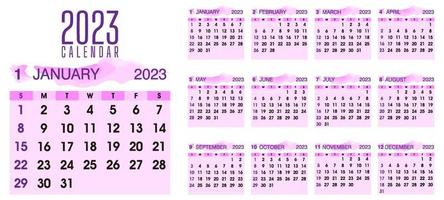 kalender sjabloon voor de jaar 2023. beginnend Aan zondag. muur kalender in modern stijl. vector