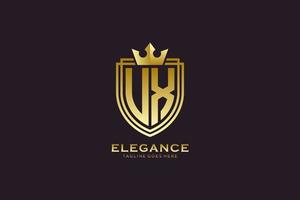 eerste ux elegant luxe monogram logo of insigne sjabloon met scrollt en Koninklijk kroon - perfect voor luxueus branding projecten vector