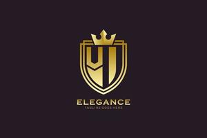 eerste vi elegant luxe monogram logo of insigne sjabloon met scrollt en Koninklijk kroon - perfect voor luxueus branding projecten vector