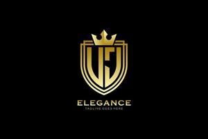 eerste uj elegant luxe monogram logo of insigne sjabloon met scrollt en Koninklijk kroon - perfect voor luxueus branding projecten vector