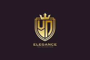 eerste vn elegant luxe monogram logo of insigne sjabloon met scrollt en Koninklijk kroon - perfect voor luxueus branding projecten vector