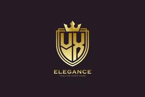 eerste vx elegant luxe monogram logo of insigne sjabloon met scrollt en Koninklijk kroon - perfect voor luxueus branding projecten vector