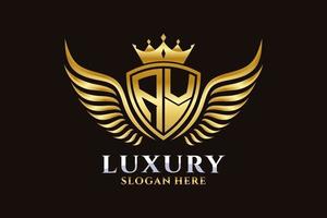 luxe Koninklijk vleugel brief av kam goud kleur logo vector, zege logo, kam logo, vleugel logo, vector logo sjabloon.