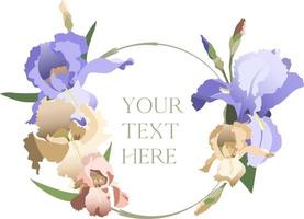 wijnoogst stijl Purper, roze en geel iris bloemen ronde sjabloon met kopiëren ruimte, geïsoleerd Aan wit achtergrond vector