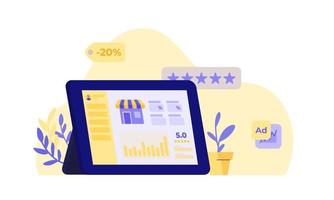 digitaal afzet dashboard online winkel handel strategie vlak vector ontwerp illustratie achtergrond