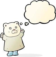 grappig tekenfilm polair beer met gedachte bubbel vector