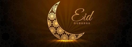 gloeiende gouden wassende maan eid mubarak banner vector