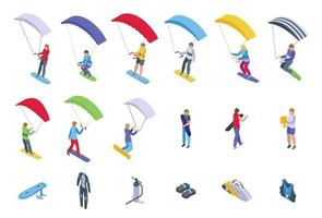 kitesurfen pictogrammen reeks isometrische vector. sport vlieger vector