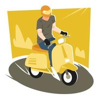 een rijder met een helm rijden een motorfiets. gras achtergrond. geschikt voor kleding ontwerp, motorfiets gemeenschap, auto, automobilisten, hobby's, reizen. vlak vector