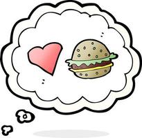 tekenfilm Hamburger met gedachte bubbel vector