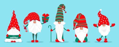 Kerstmis kabouters set. vector tekens in vlak stijl. reeks van Kerstmis kabouters met cadeaus snoepjes illustratie