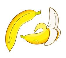 hele en geschilde cartoon bananen set vector