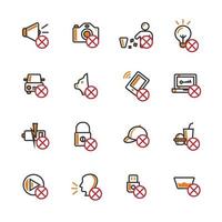 verbod semi-gevulde omtrek icon set vector