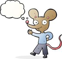 tekenfilm golvend muis met gedachte bubbel vector