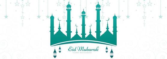 eid mubarak-kaartbanner met blauwgroen moskee vector